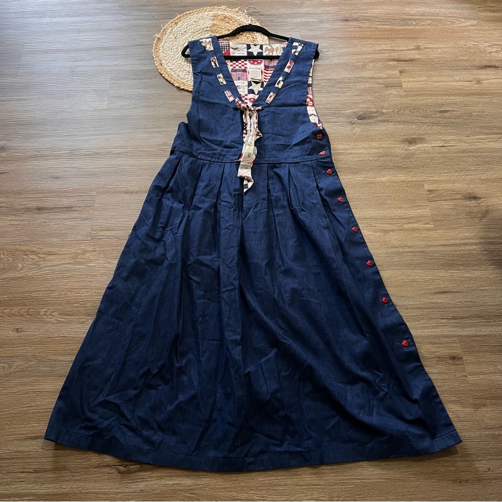 PAM'S CLOSET Vtg Patriotic Denim Sleeveless Pleated Dress